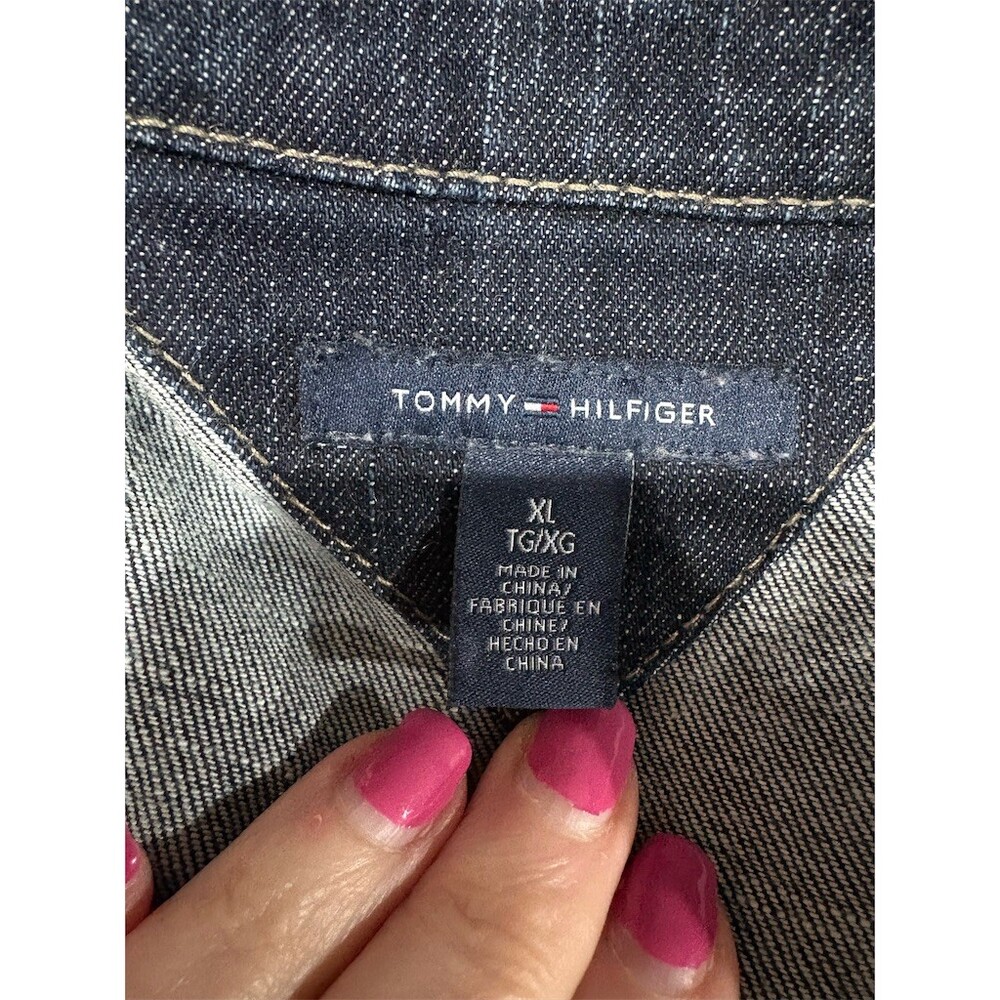 Tommy Hilfiger Jacket Womens XL Dark Wash Denim Trucker Button Front Blue - Picture 9 of 11